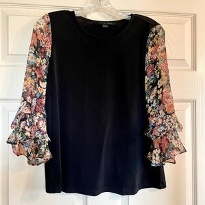 Floral Sleeve Black Top